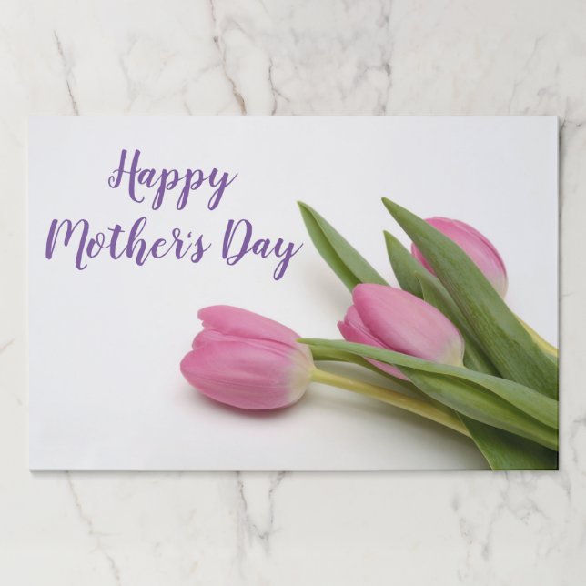 Happy Mother's Day Purple Script Pink Tulips Paper Pad (Front)