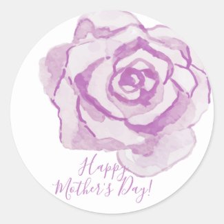Happy Mother's Day! | Purple Watercolor Rose Classic Round Sticker