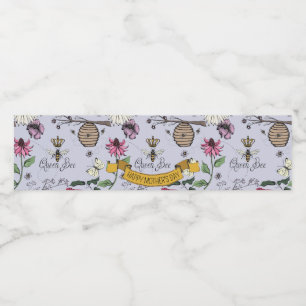Happy Mothers Day Queen Bee & Crown Floral Water Bottle Label