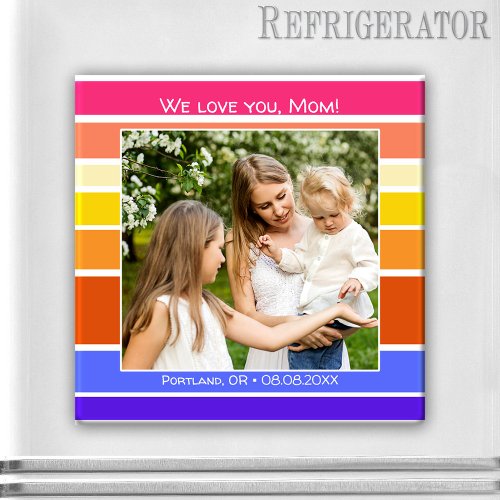 Happy Mothers Day Rainbow Striped Photo Magnet