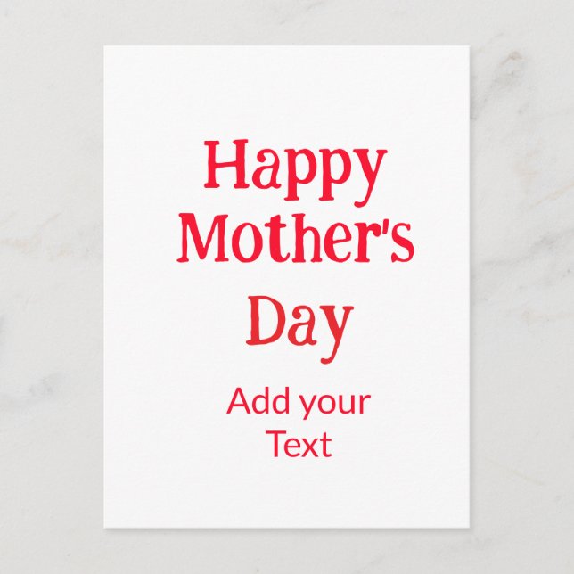 Happy mother's day red add text simple minimal mom postcard (Front)