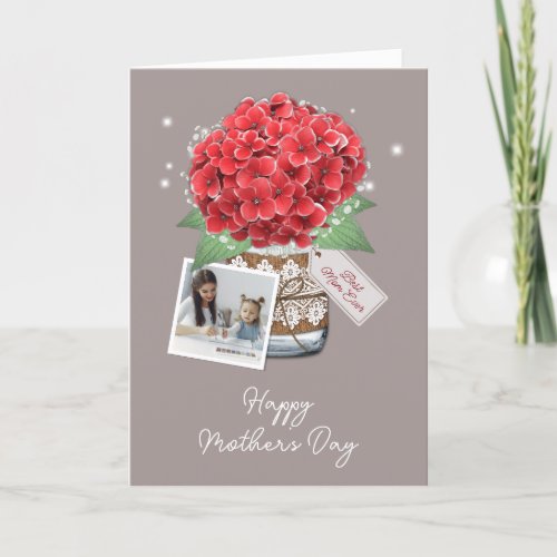 Happy Mothers Day Red Floral Heart Photo Card