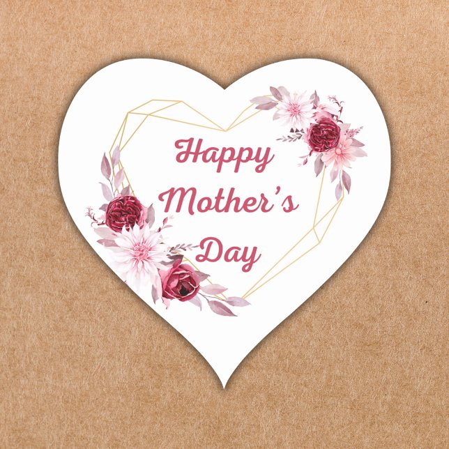 happy mothers day red gold floral chic heart sticker (Creator Uploaded)