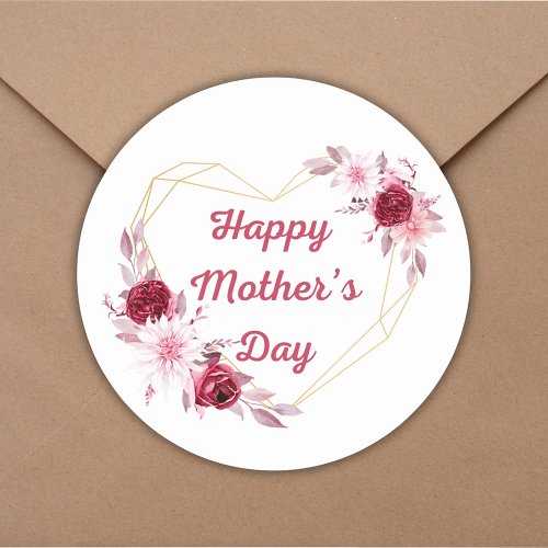 happy mothers day red gold floral classic round sticker