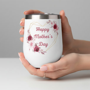 happy mother's day red gold floral geometric heart thermal wine tumbler