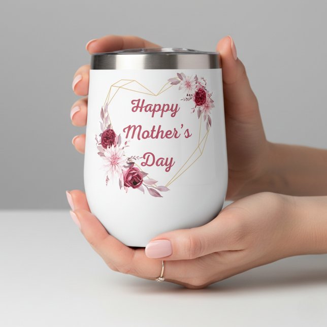 happy mother's day red gold floral geometric heart thermal wine tumbler (Creator Uploaded)