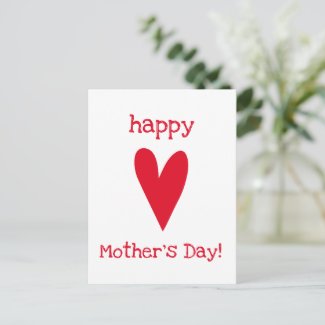 Happy Mother's Day! Red Heart Postcard