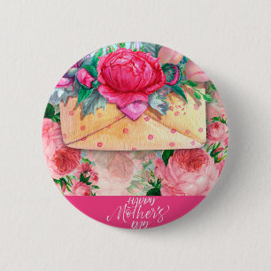 Happy Mother's Day Red Pink Purple Floral Flowers Button