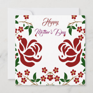 Happy Mothers Day Red Rose Floral Green Foliage Holiday Card