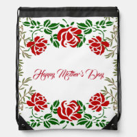 Happy Mothers Day Red Rose Floral Greenery Cute