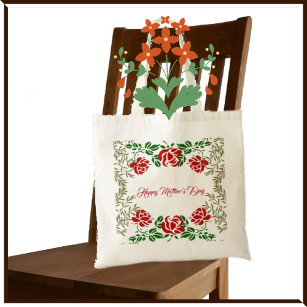 Happy Mothers Day Red Rose Floral Greenery Cute Tote Bag
