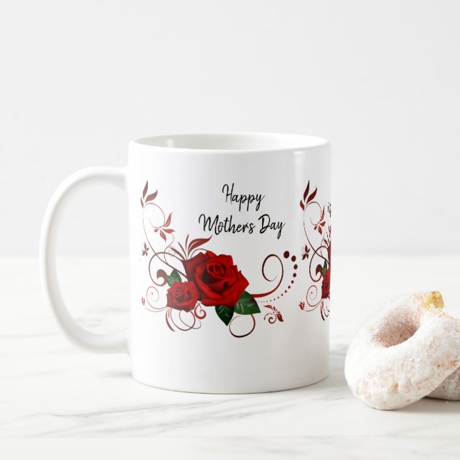 Happy Mother's Day Red Rose Mug (With Donut)