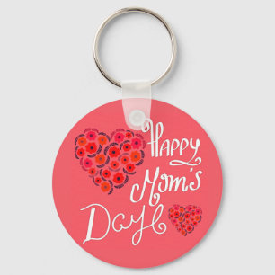 Happy Mother's Day Red Roses Love Heart Typography Keychain