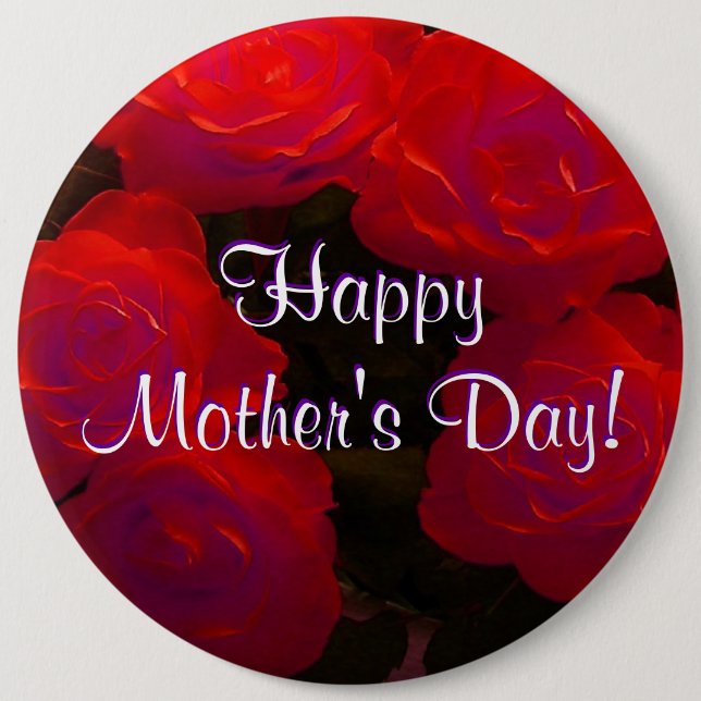 Happy Mother's Day Red Roses Pinback Button (Front)