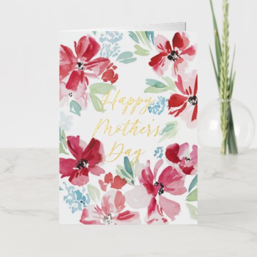 Happy Mothers Day Red Watercolor Flower Foil Greeting Card