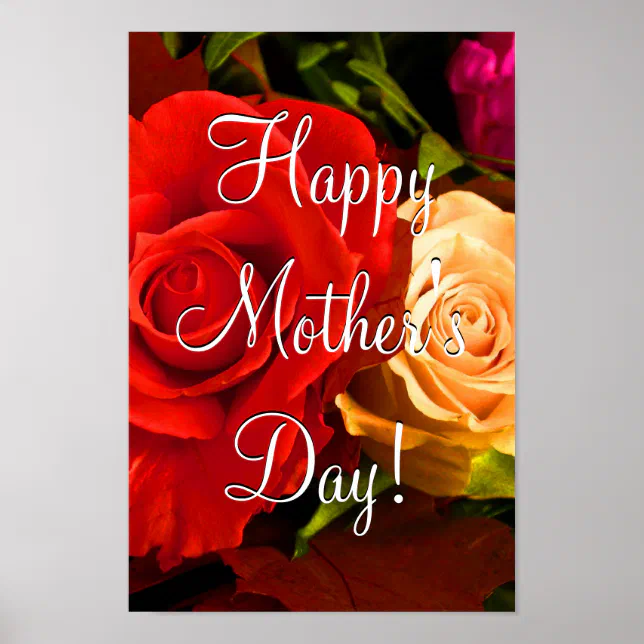 Happy Mother's Day Red Yellow Rose Poster | Zazzle