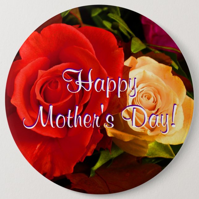 Happy Mother's Day Red Yellow Roses Pinback Button (Front)
