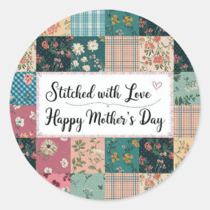 Happy Mother's Day - Retro Cute Quilt Pattern Classic Round Sticker