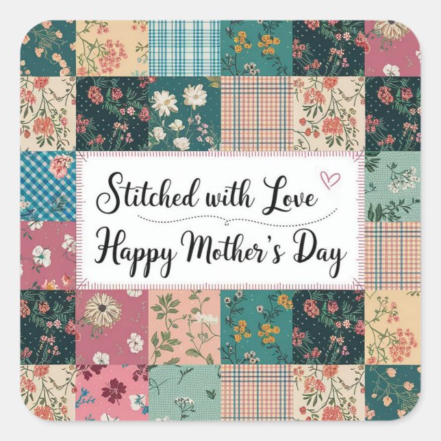 Happy Mother's Day - Retro Cute Quilt Pattern Square Sticker (Front)