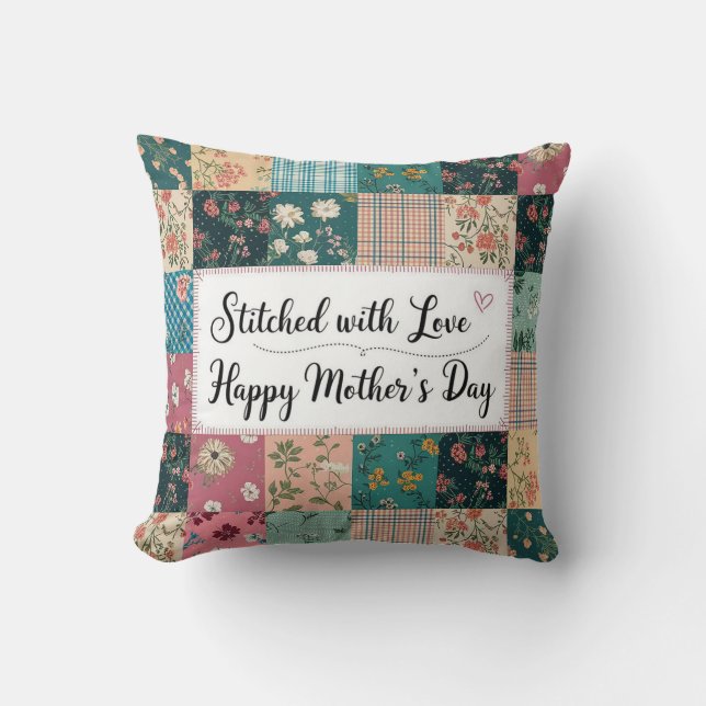 Happy Mother's Day - Retro Cute Quilt Pattern Throw Pillow (Front)