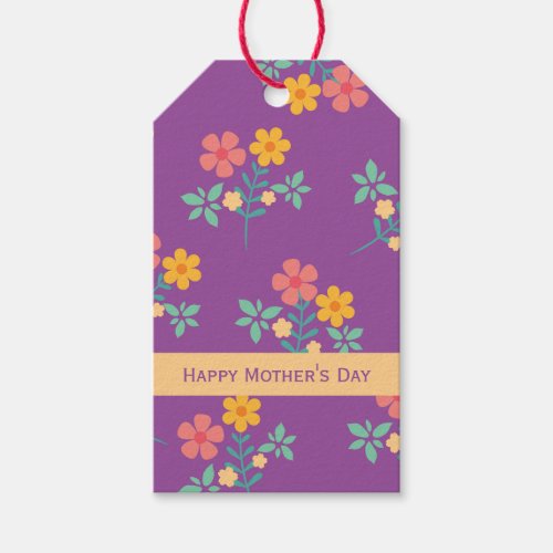 Happy Mothers Day Retro Daisy Bouquet in Purple Gift Tags