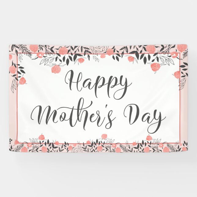 HAPPY MOTHERS DAY Rose Gold Blush Floral Banner (Horizontal)