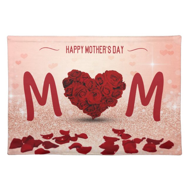 Happy Mother's Day Rose Heart Bouquet Cloth Placemat (Front)