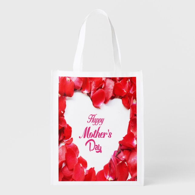Happy Mothers Day Rose Petal Heart Grocery Bag (Front)