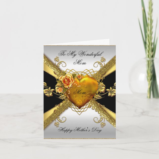 Happy Mother's Day Roses Gold Heart Add Photo 2 Card (Front)