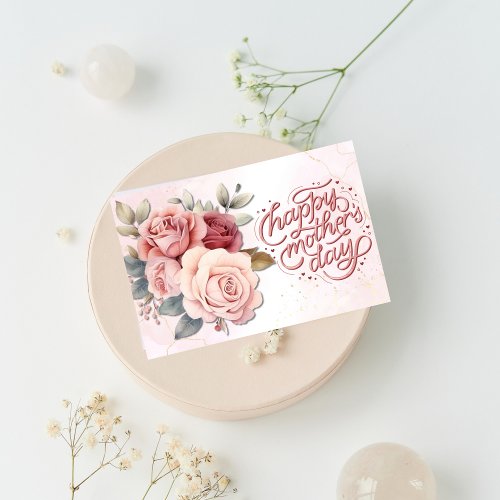 Happy Mothers Day Roses Watercolor Pink Holiday Card