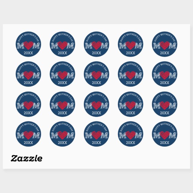 Happy Mother's Day round sticker (Dark Tuurqoise) (Sheet)