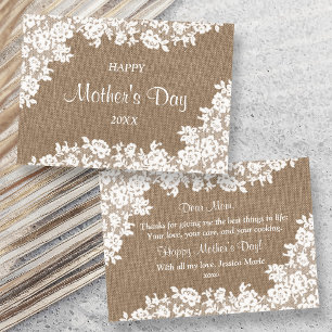 Happy Mother's Day Rustic Burlap & White Lace Invitation