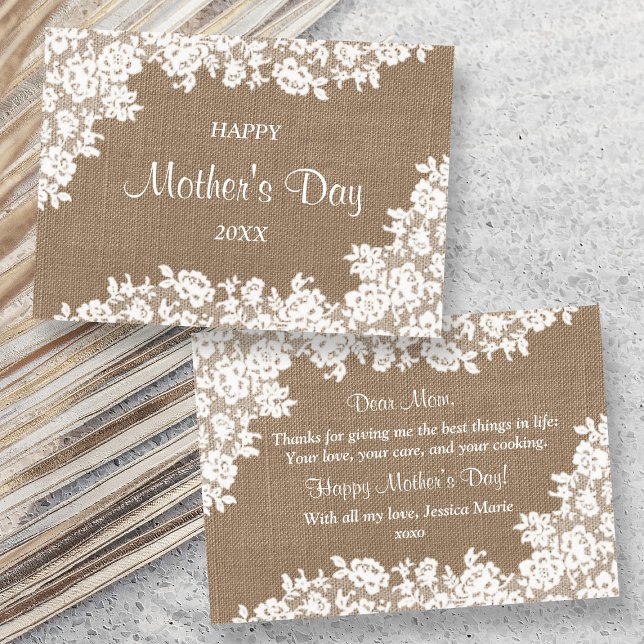 Happy Mother's Day | Rustic Burlap & White Lace Invitation (Creator Uploaded)