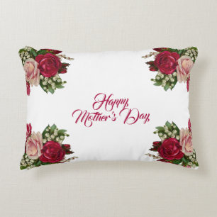 Happy Mothers Day Rustic Roses Floral Greenery Accent Pillow