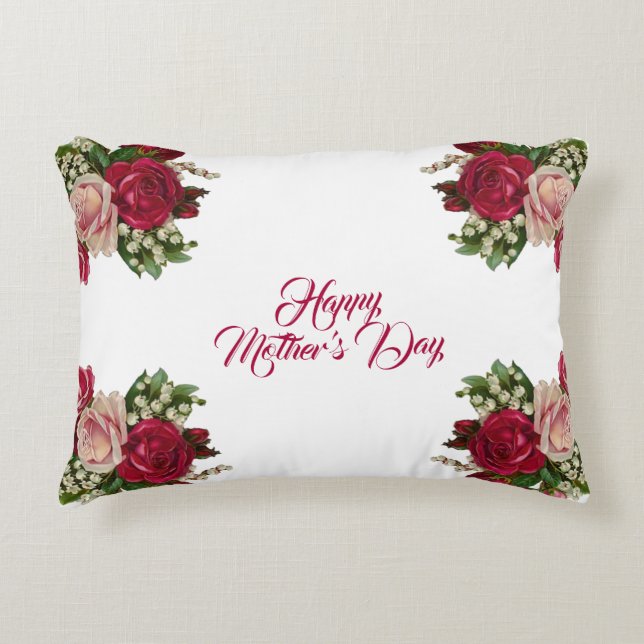 Happy Mothers Day Rustic Roses Floral Greenery  Accent Pillow (Front)