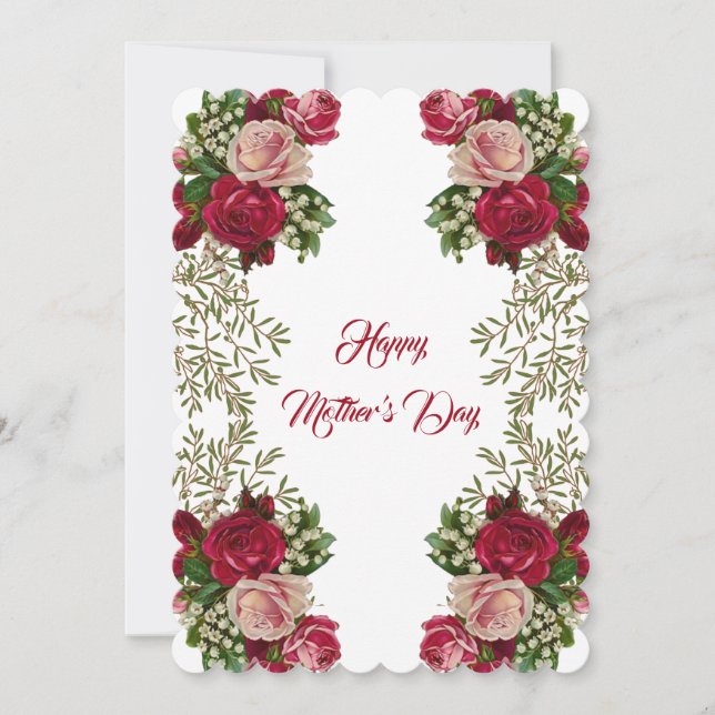 Happy Mothers Day Rustic Roses Floral Greenery  Holiday Card (Front)