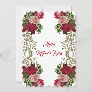 Happy Mothers Day Rustic Roses Floral Greenery  Holiday Card