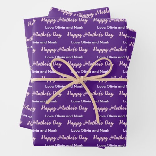 Happy Mothers Day Script Deep Purple Name of Giver Wrapping Paper Sheets