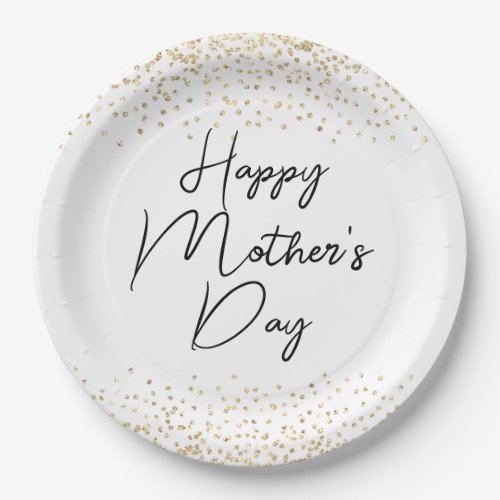 Happy Mothers Day Script  Gold Glitter Confetti  Paper Plates