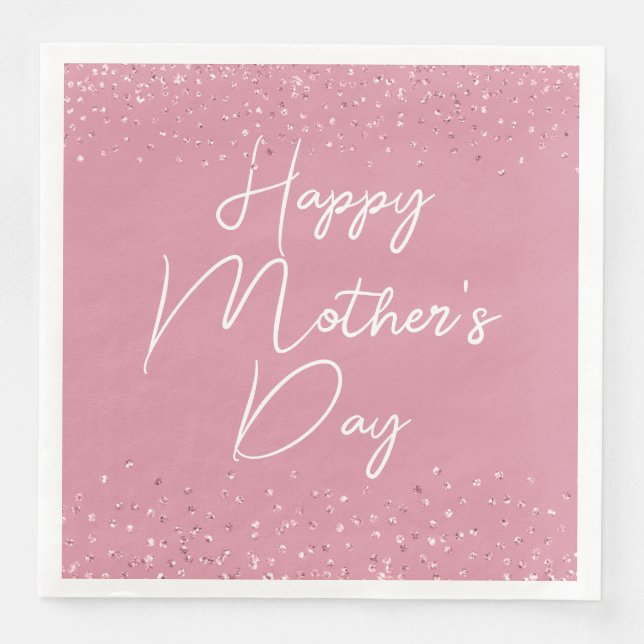 Happy Mother's Day Script on Pink Paper Dinner Napkins (Front)