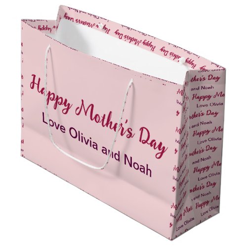 Happy Mothers Day Script Pale Pink Name of Giver Large Gift Bag