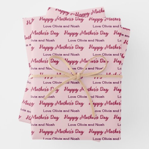 Happy Mothers Day Script Pale Pink Name of Giver Wrapping Paper Sheets