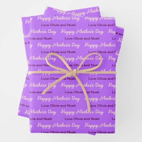 Happy Mothers Day Script Pale Purple Name of Giver Wrapping Paper Sheets