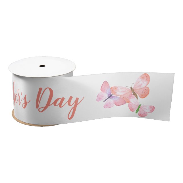 Happy Mothers Day Script Pretty Butterfly Satin Ribbon (Spool)