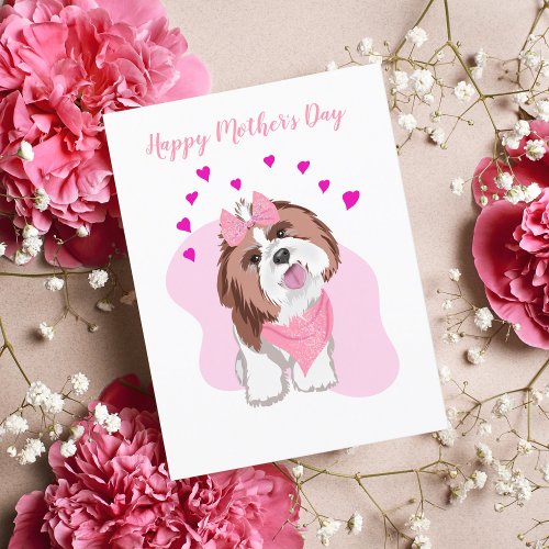 Happy Mothers Day Shih_Tzu With Hearts Card