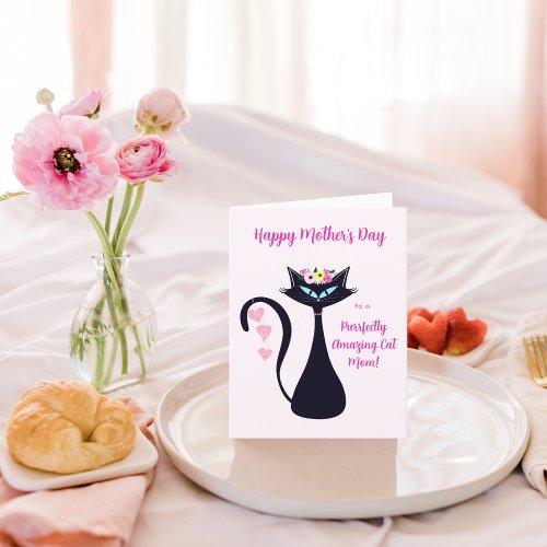 Happy Mothers Day Siamese Cat With Flowers  Card