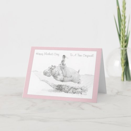 Happy Mothers Day Side Saddle Hippo Card