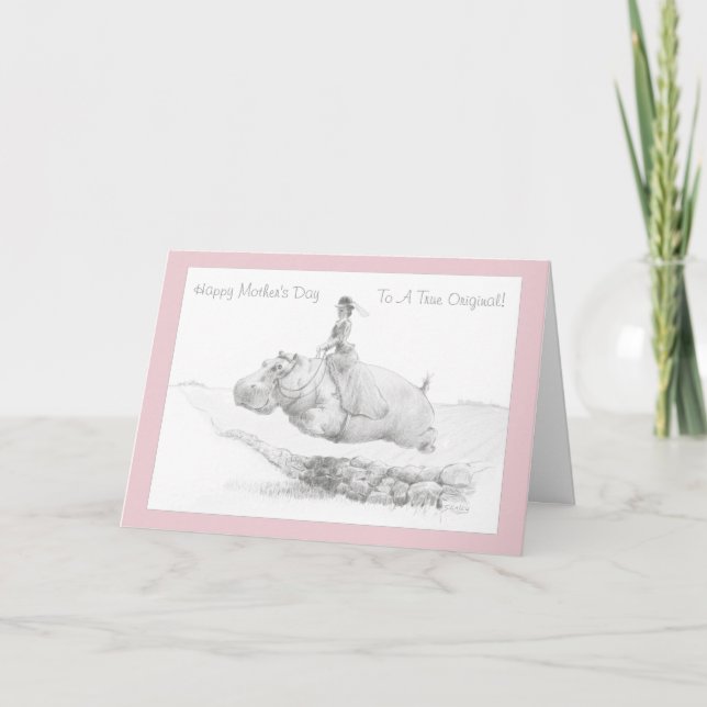 Happy Mother's Day Side Saddle Hippo Card (Front)