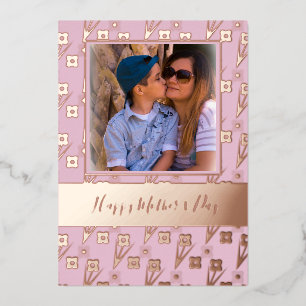 Happy Mother's Day Simple Florals Pink Foil Holiday Card