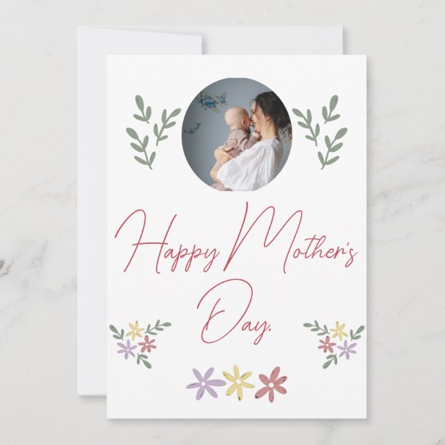 Happy Mother's day simple flower mom & baby photo Holiday Card (Front)